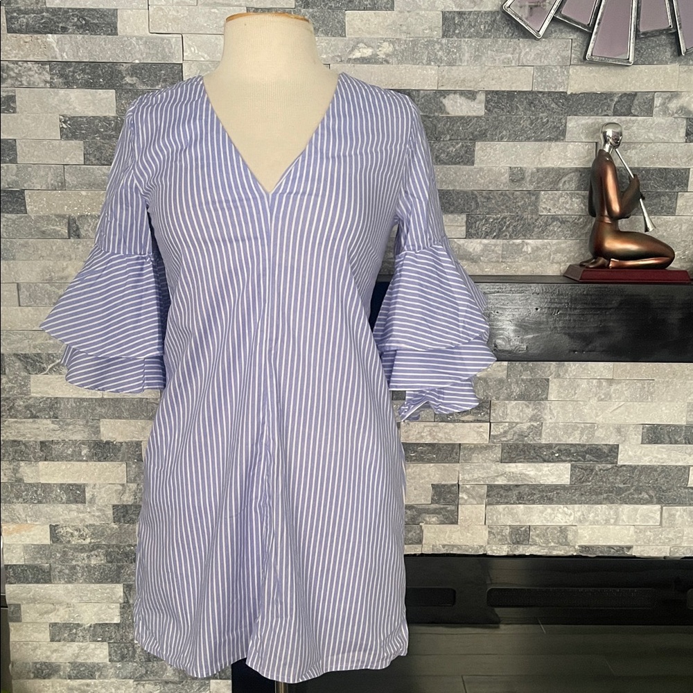 Zara Basic Collection Plaid  Blue White Tunic Dress Size XS